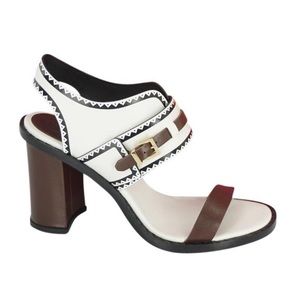 TORY BURCH WHITE LEATHER RALEIGH SANDAL HEELS SIZE 10